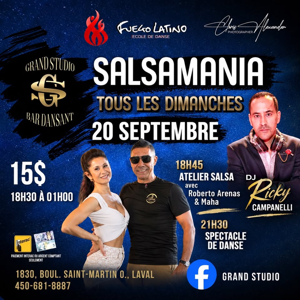Danse Latine – Laval – SalsaMania – Dimanche 20 septembre