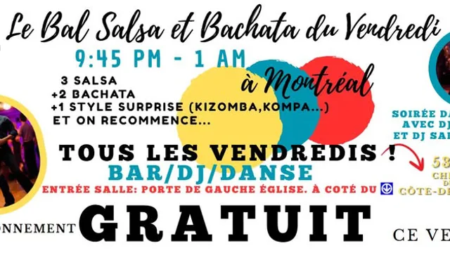 GRATUIT ! Vendredis SALSA Bachata et+💃 Social 🕺 🌴 Montréal 🎶 Piste de danse 🎧DJ