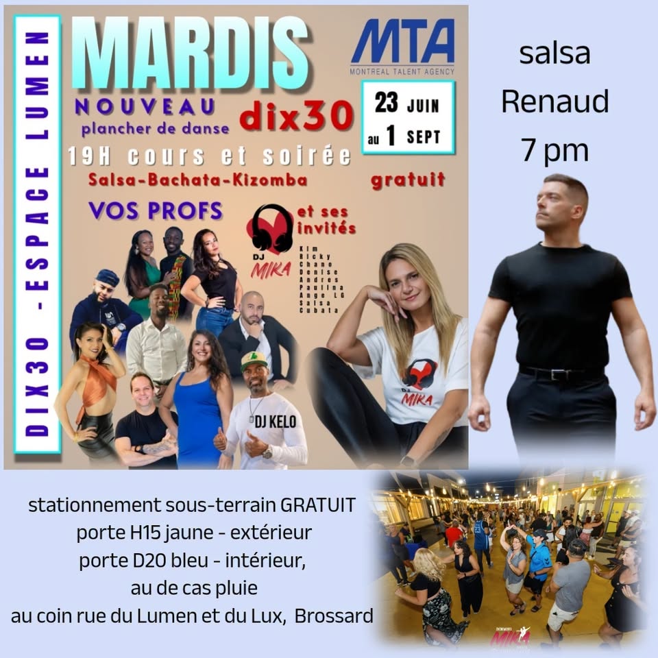 MARDIS au DIX30 ❤️ DJ Mika et ses invités, cours et soirée salsa-bachata 7pm GRATUIT